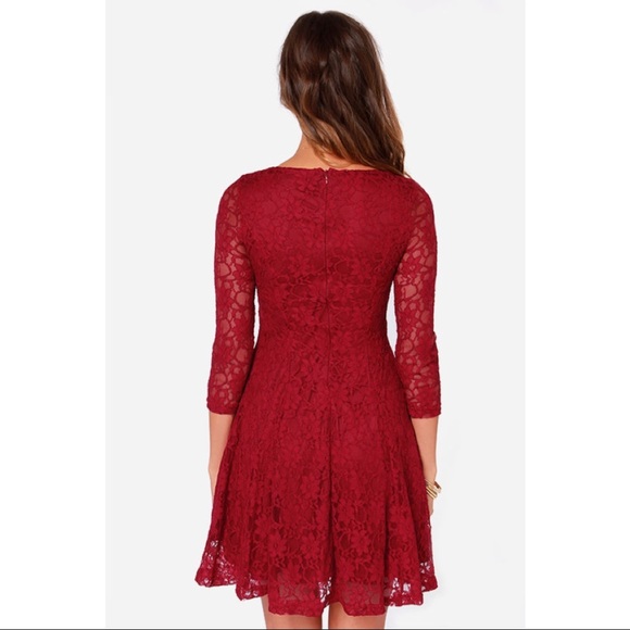 Lulu's Fine & Dine Wine Red Lace Long Sleeve Dress Size Medium - Picture 11 of 12